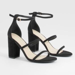 Boohoo Meadow Black Ankle Triple Strap Heels